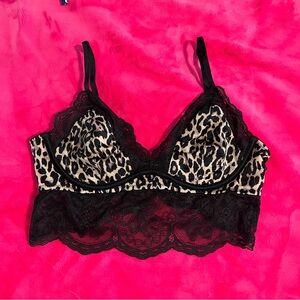 Victoria's Secret unlined, long line Leopard and Black Lace Bralette